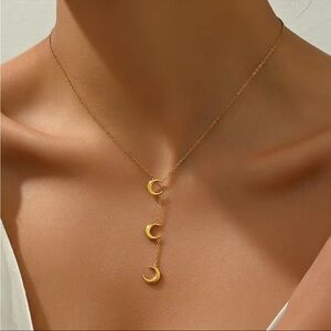 Women’s 14K Gold Plated Moon Shaped Y-Shaped Pendant Necklace